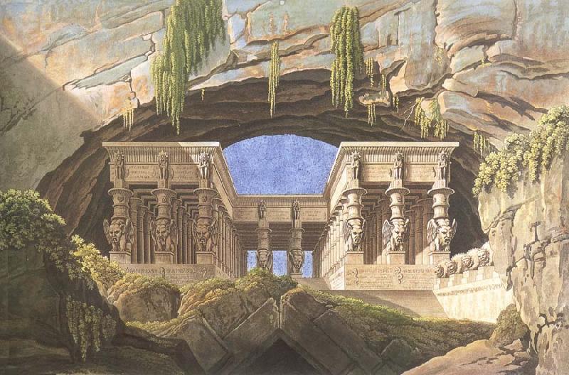 Karl friedrich schinkel The Portico of the Queen of the Night-s Palace,decor for Mozart-s opera Die Zauberflote china oil painting image